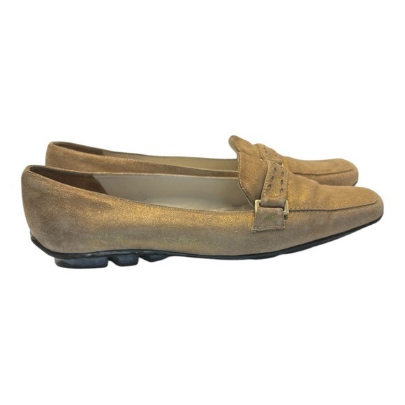 Amalfi Brown Italian Leather‎ Square Toe Flats w/ Gold Glitter Sheen (Size 11) - Picture 1 of 7